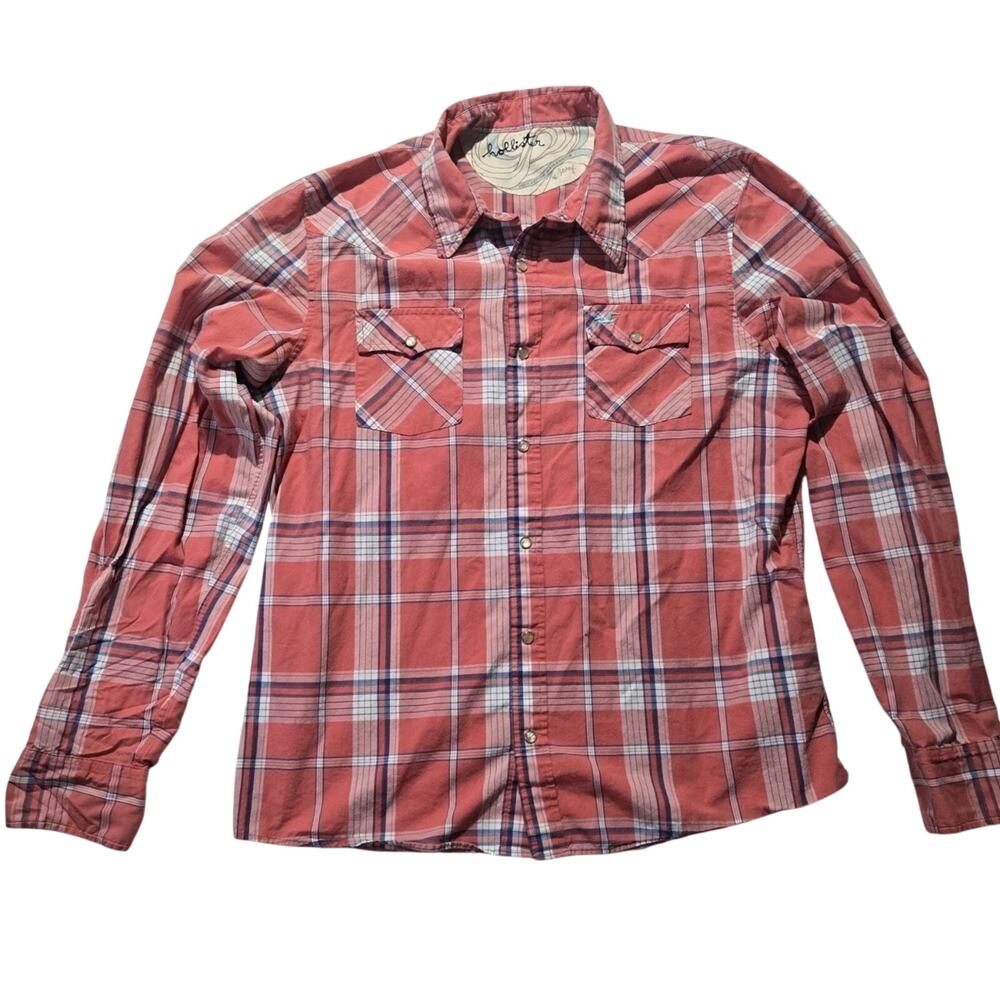 Vintage Mens Hollister Western Plaid Pearl Snap Button Up Shirt Size XL Y2K